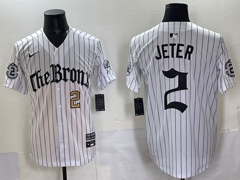 Men 2025 New York Yankees #2 Jeter White Stripe Five generations Joint Name Nike MLB Jersey style 02->new york yankees->MLB Jersey
